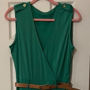 Long Wide Leg Pant Jumpsuit with Belt - Green